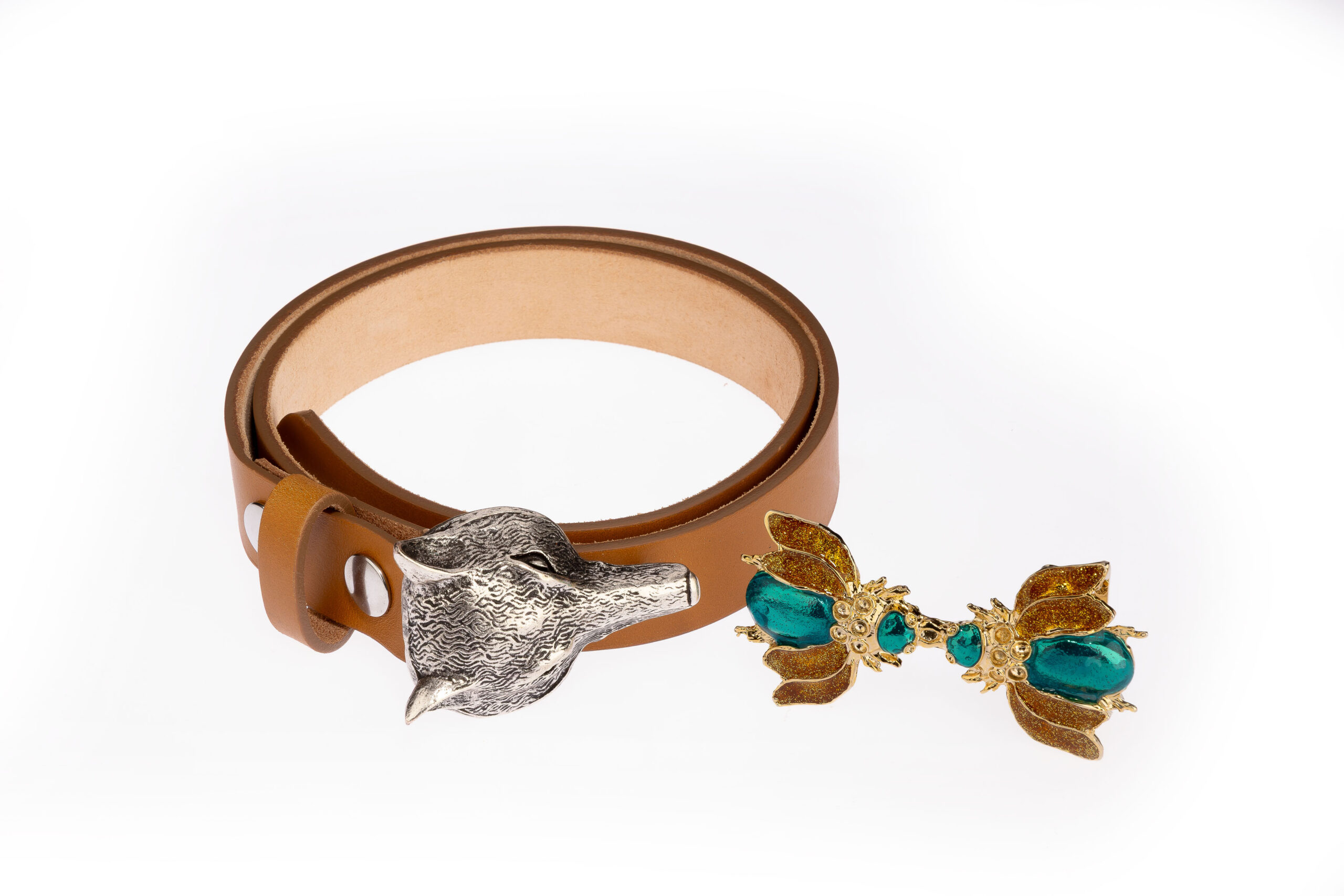 Cintura 30 mm — Fibbie Testa lupo & Coppia mosche