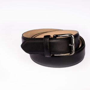 Cintura Uomo 35 mm — Pelle Nera Foderata Nabuk